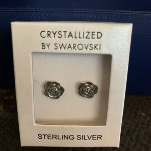 Swarovski sliver rose earrings